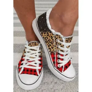 Antolim Women Casual 3D Printing Color Leopard Canvas Shoes