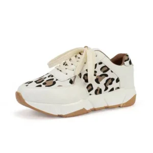 Antolim Women Fashion Autumn And Winter Leopard Leather Stitching Sneakers