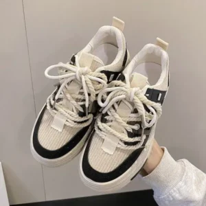 Antolim Women Fashion Retro Platform Lace-Up Sneakers