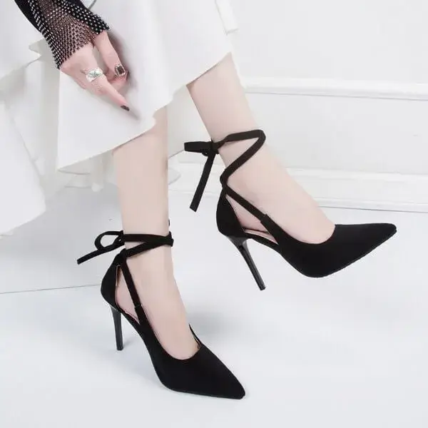 Antolim Women Fashion Solid Color Plus Size Strap Pointed Toe Suede High Heel Sandals Pumps