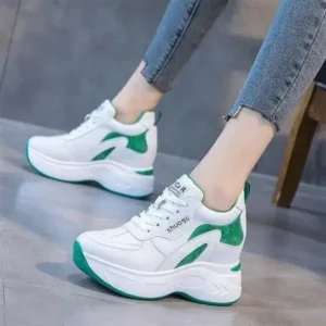 Antolim Women Fashion Round Toe Platform Medium Heel Lace-Up Colorblock Sneakers