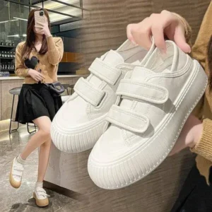 Antolim Women Fashion Round Toe Thick Sole Velcro Pu Sneakers