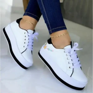 Antolim Women'S Fashion Round Toe Thick Sole Shallow Lace-Up Casual Sneakers