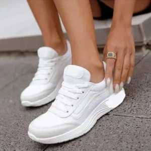 Antolim Women Casual Breathable Mesh Upper Flat Solid Color Sneakers