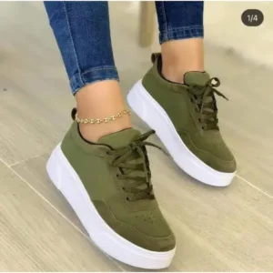 Antolim Women'S Fashion Casual Round Toe Thick-Soled Lace Up Canvas Sneakers