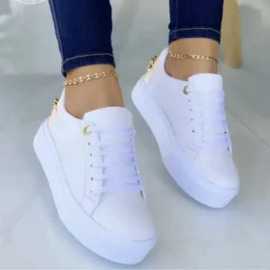 Antolim Women Fashion Round Toe Platform Lace Up Solid Color Sneakers