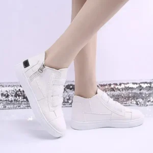 Antolim Women Fashion Round Toe Mid-Top Canvas Raw Edge Elastic Sneakers