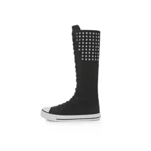 Antolim Women Fashion Rivet Decor Side Zipper Canvas High Boots