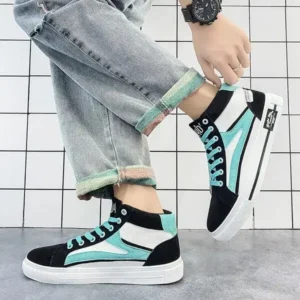 Antolim Men'S Fashion Color-Block Canvas Wear-Resistant Sole High-Top Sneakers