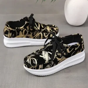 Antolim Casual Graffiti Round Toe Platform Plus Size Sneakers