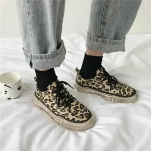 Antolim Women Fashion Leopard Printing Flat Sneakers