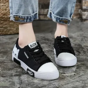 Antolim Women Kitten Pattern Canvas Shoes