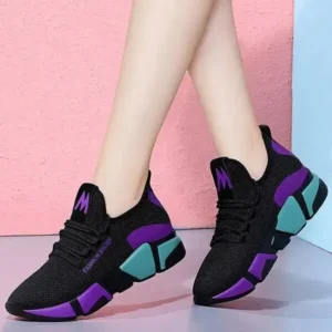 Antolim Women Fashion Casual Lace-Up Design Mesh Breathable Color Blocking Platform Running Sneakers