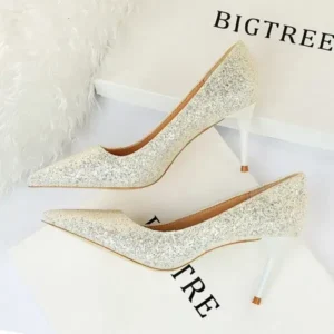 Antolim Women Fashion Plus Size Sexy Sequin Point-Toe Shoes