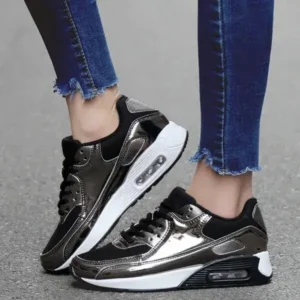 Antolim Women Casual Sports Lace Up Design Shiny Air Cushion Platform Sneakers