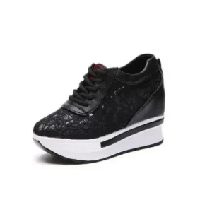 Antolim Women Sexy Lace Design Lace-Up Breathable Wedge Platform Sneakers