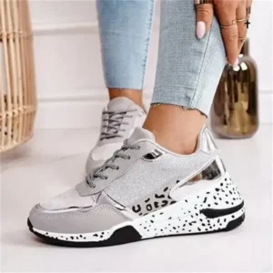 Antolim Women Fashion Casual Leopard Print Color Matching Lace-Up Platform Sneakers