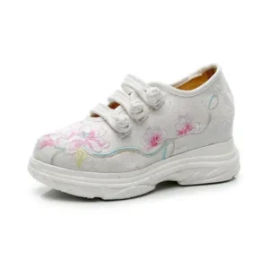 Antolim Women Casual Flower Embroidered Round Toe Platform Canvas Sneakers