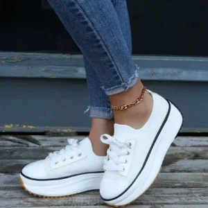 Antolim Women Simple Casual Knit Upper Thick-Soled Lace-Up Sneakers