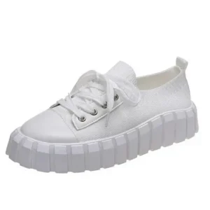 Antolim Thick-Soled Fly-Woven Fabric Breathable Women Flat Lace-Up Elastic Sneakers