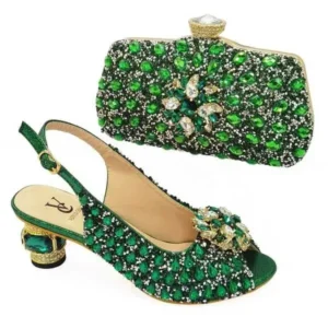 Antolim Fashion Rhinestone Design Party Women High Heel Peep Toe Sandals And Clutch Evening Bag Set