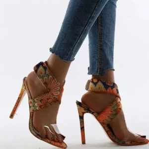 Antolim Women Fashion Plus Size Floral Point Toe High Heel Sandals