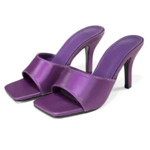 Antolim Women Sexy Square Head Purple Stiletto Slippers