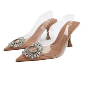 Antolim Summer Women Fashion Plus Size Pointed Toe Rhinestone Transparent Heeled Sandals