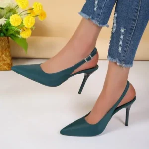 Antolim Summer Women Fashion Plus Size Elegant Pointed Toe Strap Buckle Sling Back Stiletto Heel PU Sandals