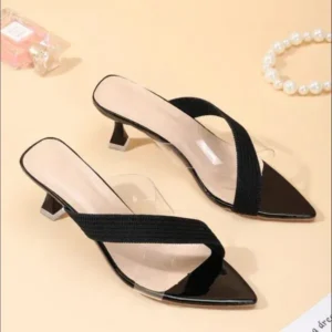 Antolim Women Fashion Cross Transparent Design Pointed Toe High Heel Slippers