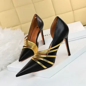 Antolim Women Fashion Sexy Pointed Toe Hollow Design Stiletto Shoes