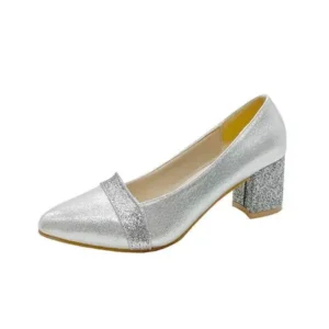 Antolim Women Fashion Casual Sequins Pointed Toe Pumps With Chunky Heels