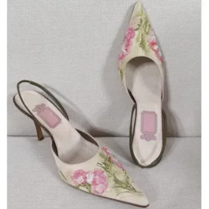 Antolim Women Fashion Elegant Floral Printed Pointed Toe Stiletto Heel Sandals