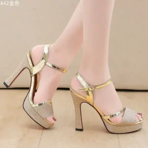 Antolim Women Fashion Elegant PU Round Toe Platform Ankle Strap Buckle Sandals