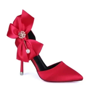 Antolim Women Fashion Elegant Solid Color PU Pointed Toe Bowknot Pumps