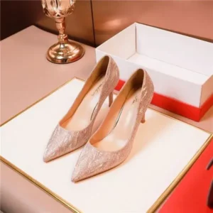 Antolim Women Fashion Elegant Solid Color PU Sequin Pointed Toe Stiletto Heel Pumps