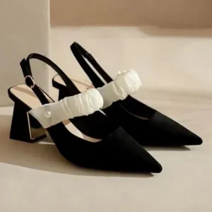 Antolim Women Fashion Elegant Solid Color PU Pointed Toe Kitten Heel Sandals