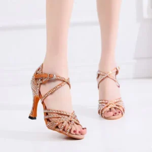 Antolim Women Fashion Solid Color Suede Rhinestone High Heel Ankle Strap Buckle Sandals