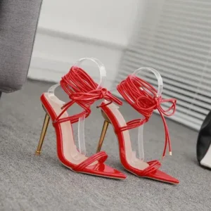 Antolim Women Fashion Sexy Solid Color PU Bandage Stiletto Heel Sandals