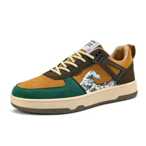 Antolim Men'S Fashion Color-Block Breathable Leather Low-Top Sneakers