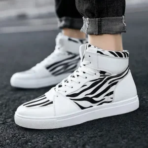 Antolim Men'S Fashion Zebra Print Breathable Canvas High Top Sneakers