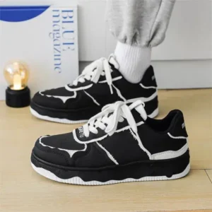 Antolim Men'S Fashion Black White Breathable Canvas Sneakers