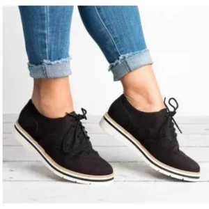 Antolim Women Retro Plus Size Simple Solid Color Lace-Up Round Toe Sneakers