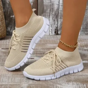 Antolim Women Casual Plus Size Solid Color Mesh Breathable Flat Sneakers