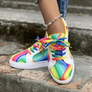 Antolim Women Fashion Casual Plus Size Graffiti Lace-Up Sneakers