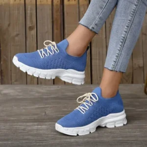 Antolim Women Fashion Casual Breathable Flying Woven Lace-Up Thick-Soled Sneakers