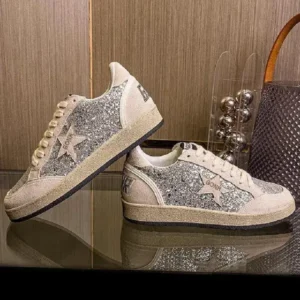 Antolim Women Fashion Distressed Sequins Star Round-Toe Sneakers