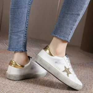 Antolim Women Fashion Casual Plus Size Star Round Toe Sneakers