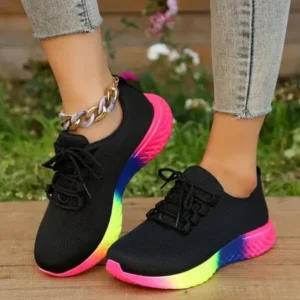 Antolim Women Fashion Casual Mesh Breathable Rainbow Sneakers