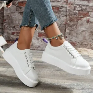 Antolim Women Fashion Solid Color Round-Toe Lace-Up Thick-Soled Sneakers